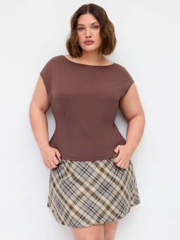 Cider - Plaid Women's Low Rise A-Line Mini Skirt Khaki