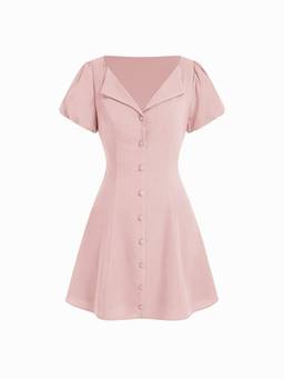 Cider - Striped Puff Sleeve Twist Knot A-Line Mini Dress Pink