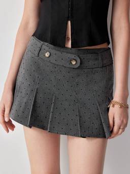 Cider - Jacquard Women's Low Rise Polka Dot Pleated Mini Skort Dark Grey