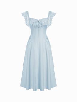 Cider - Lace Ruffle Women's Sweetheart Neck A-Line Midi Dress Blue