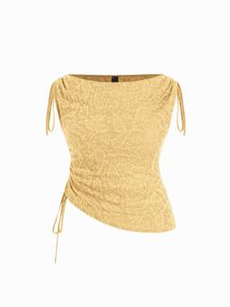 Cider - Jacquard Women's Paisley Ruched Asymmetrical Top Yellow