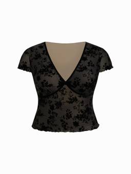 Cider - Floral Lace Women's V-Neck Regular Top Black