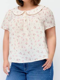 Cider - Floral Peter Pan Collar Women's Floral Print Blouse Cream
