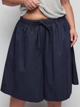 Cider - Cotton Women's Mid-Waist Drawstring Bermuda Shorts Navy Blue