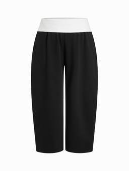 Cider - Cotton-Blend Women Mid-Waist Colorblock Barrel-Leg Trousers Black