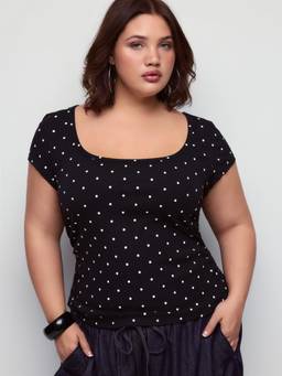 Cider - Curve & Plus Women Ruched Scoop Neck Cap Sleeve Top Black