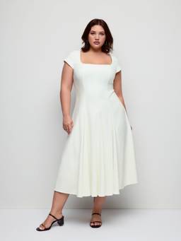 Cider - Square Neck Women Draped A-Line Maxi Dress White