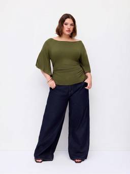 Cider - Curve & Plus Women Ruched Bell Sleeve Tee Olive
