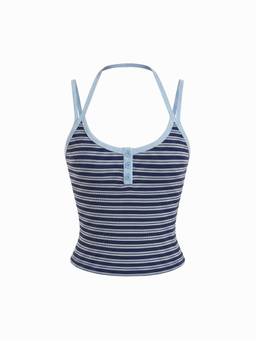 Cider - Jacquard Women's Striped Scoop Neck Cami Tank Top Blue