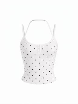 Cider - Jacquard Striped Women’s Polka Dot Scoop Neck Cami Top White