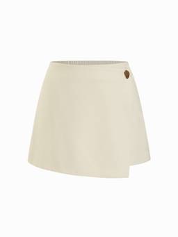 Cider - Asymmetrical Metal Detail Women's A-Line Mini Skirt Beige