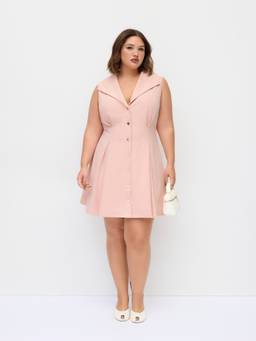 Cider - Collar Metal Detail Women's Flared Mini Dress Pink