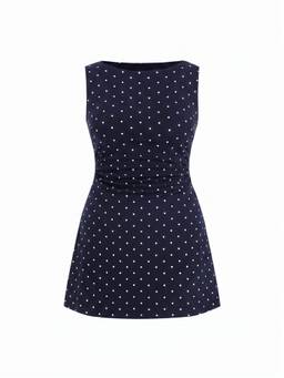 Cider - Cotton Blend Women's Polka Dot Ruched Mini Tank Dress Navy Blue
