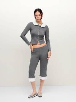 Cider - Cotton Blend Women Colorblock Peter Pan Collar Co-ord Set Grey