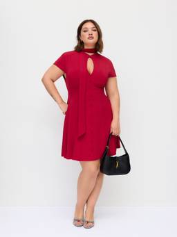 Cider - High Stretch Women's Cut-Out Scarf Tie A-Line Mini Dress Red