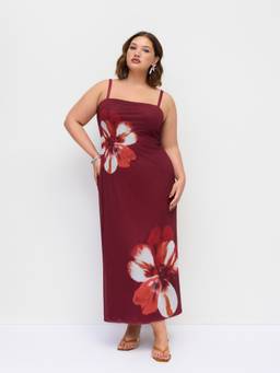 Cider - Floral Women's Strapless Slim Maxi Dress Wine