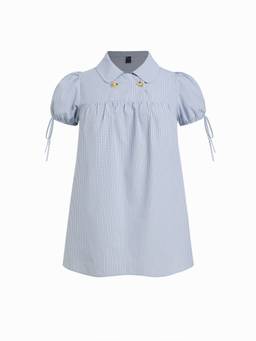 Cider - Cotton Blend Women's Checks Puff Sleeve Smock Mini Dress Baby Blue