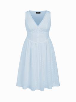 Cider - Cotton Blend Women’s Broderie Anglaise V-Neck Midi Dress Blue