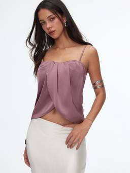 Cider - Satin Draped Women Sweetheart Cami Crop Top Purple