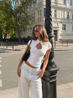 Cider - Mandarin Collar Women Keyhole Cut-Out Crop Top White