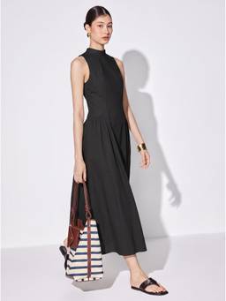 Cider - Cotton Women's Backless Bow High Neck A-Line Maxi Dress Black