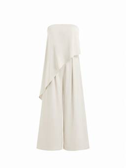 Cider - Satin Women's Strapless Asymmetrical Wide-Leg Jumpsuit Cream