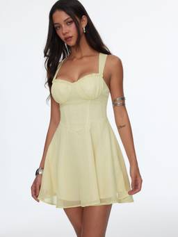 Cider - Shimmer Chiffon Women's Sweetheart A-Line Mini Dress Yellow