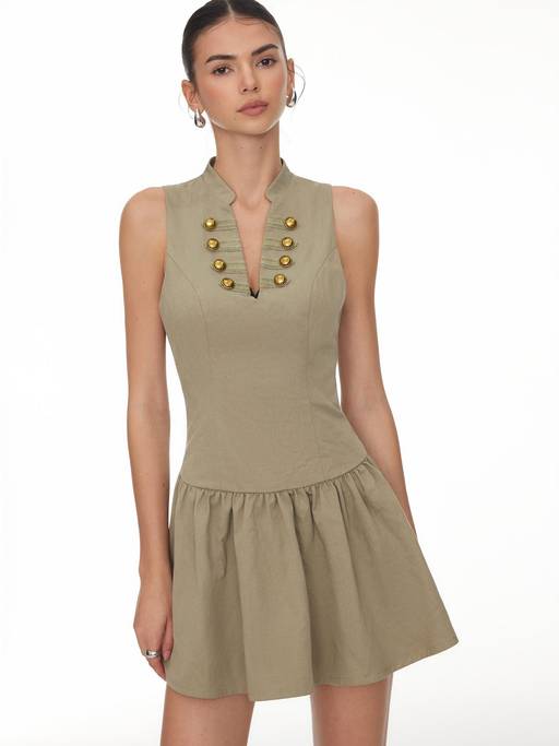 cider green corset dress Buy Metal Detail Women's Sleeveless V-Neck A-Line Mini Olive (XXS) Online birthdaydress