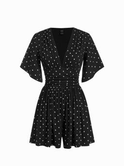 Cider - Textured Women's V-Neck Ruched Bell Sleeve Romper Black