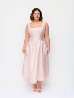Cider - Jacquard Women's Lace-Up Ruffled Flared Maxi Dress Pink