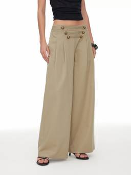 Cider - Napoleon Women's Low-Rise Pleated Wide-Leg Trousers Khaki