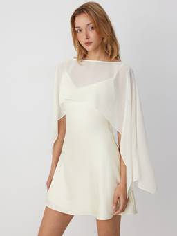 Cider - Sheer Cape Women's Boat Neck Satin Mini Dress Set Cream