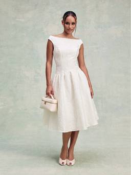 Cider - Jacquard Women's Floral Sleeveless Corset Midi Dress White