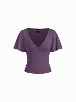 Cider - Cotton-Blend Women Surplice V-Neck Bell Sleeve Top Purple