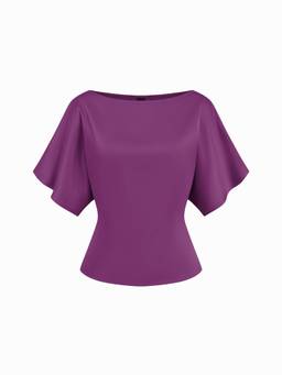 Cider - Women's Boat Neck Batwing Sleeve Tie-Back Top Berry