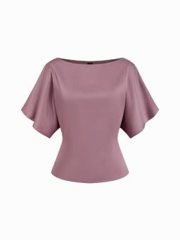 Cider - Boat Neck Women Batwing Sleeve Tie-Back Top Purple