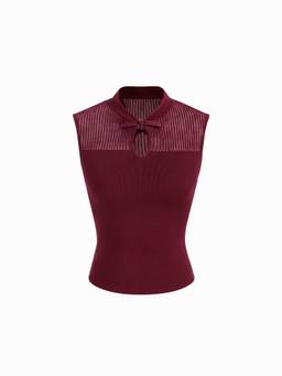 Cider - Textured Knit Women's Stand Collar Cut-Out Vest Wine