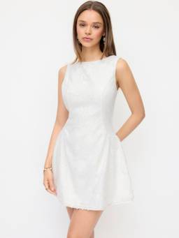 Cider - Lace Women's Sleeveless Boat Neck A-Line Mini Dress White