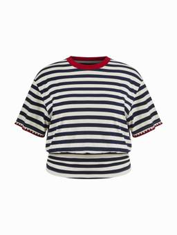 Cider - Stripe Color-Blocked Women’s Oversized Short Sleeve Top Navy Blue