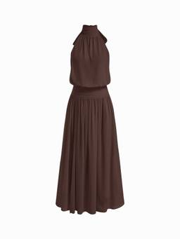 Cider - Chiffon Women's Halter Neck Backless A-Line Maxi Dress Brown