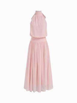 Cider - Chiffon Women's Halter Neck Backless A-Line Maxi Dress Pink