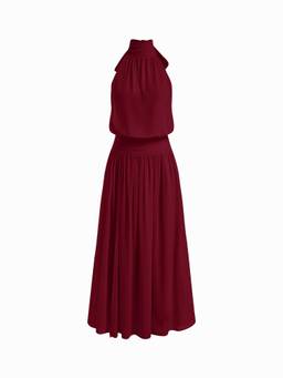 Cider - Chiffon Women's Halter Neck Backless A-Line Maxi Dress Wine