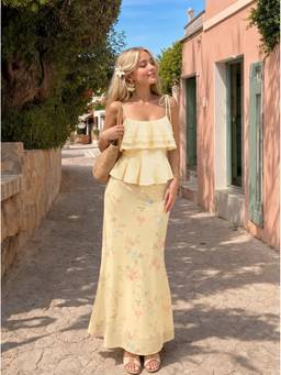 Cider - Jacquard Women's Ruffled Scoop Neck Peplum Cami Top Yellow