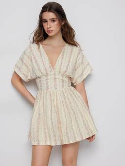 Cider - Cotton Blend Women Floral V-Neck Dolman Sleeve Playsuit Pink