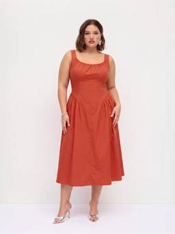 Cider - Cotton Women's Scoop Neck Sleeveless A-Line Midi Dress Red
