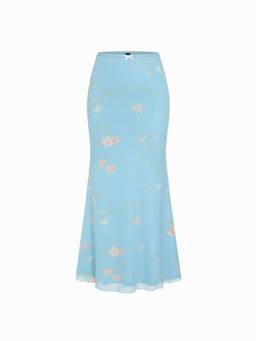 Cider - Mesh Women's Floral Mid-Rise Mermaid Maxi Skirt Blue