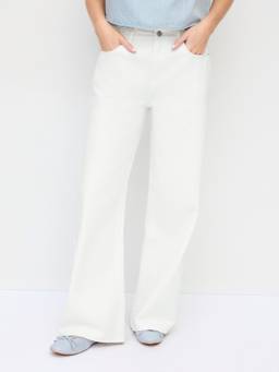 Cider - Braided Detail Women's High Waist Wide Leg Jeans White