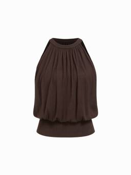 Cider - High Stretch Women Ruched Draped Tank Top Brown