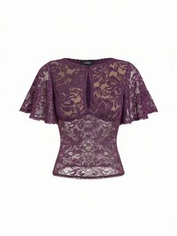 Cider - Lace Floral Women Cut-Out Bell Sleeve Crop Top Purple