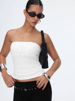 Cider - Sequin Women's Strapless Slim Crop Top White